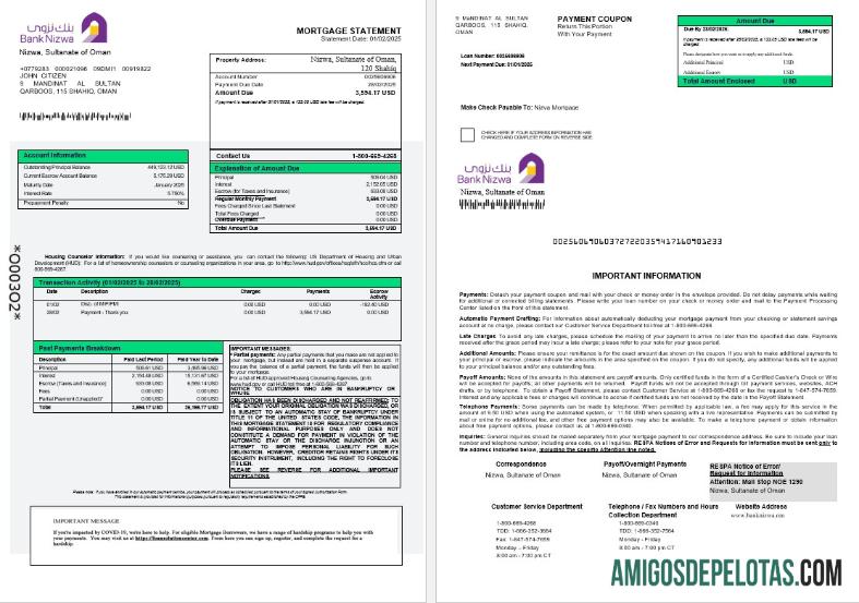 Extrato de hipoteca do Omani Bank Nizwa em formatos Word e PDF 1 3 exemplo real